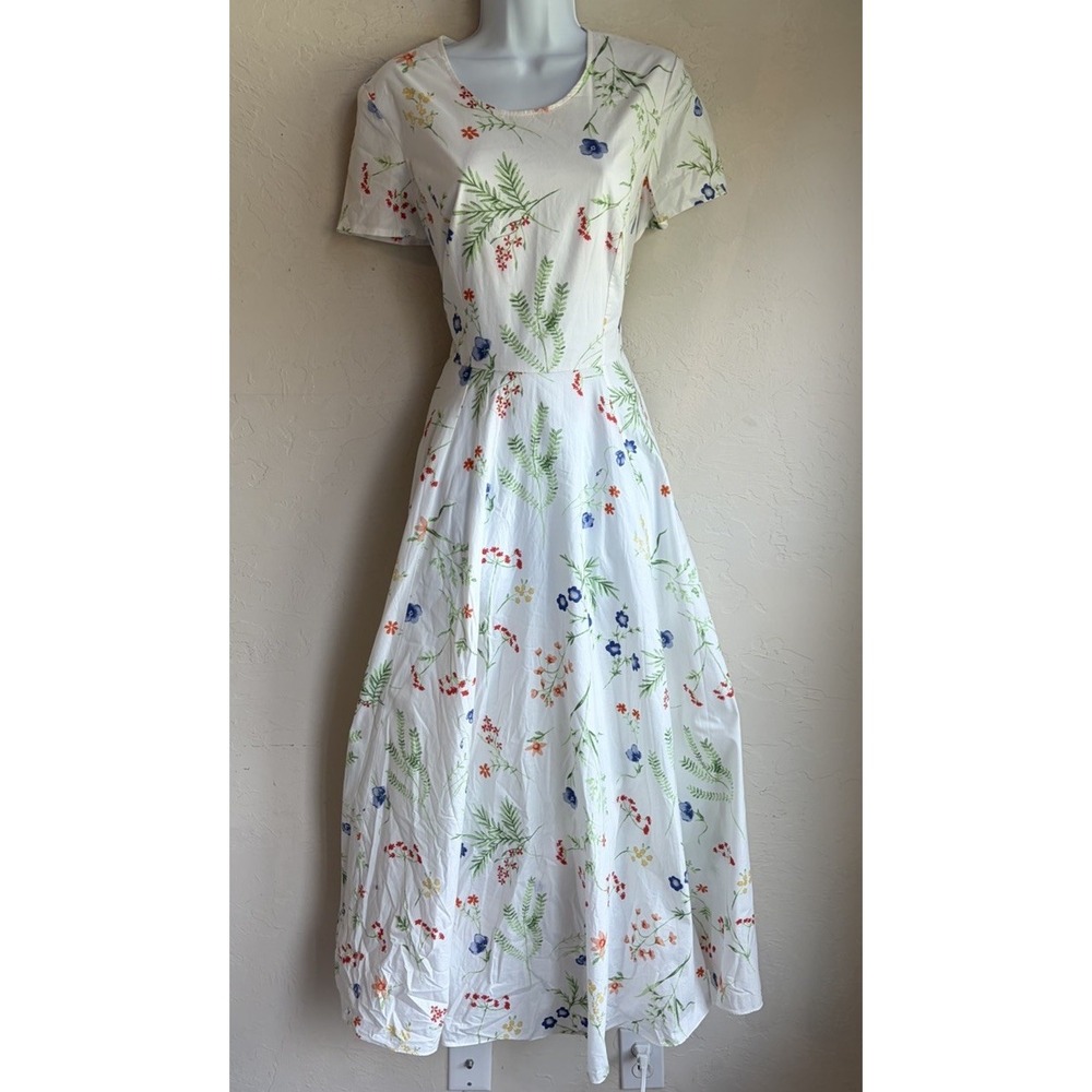 Vintage 90s Laura Ashley Floral Midi Tea Dress 10 A Line Wildflower Romantic